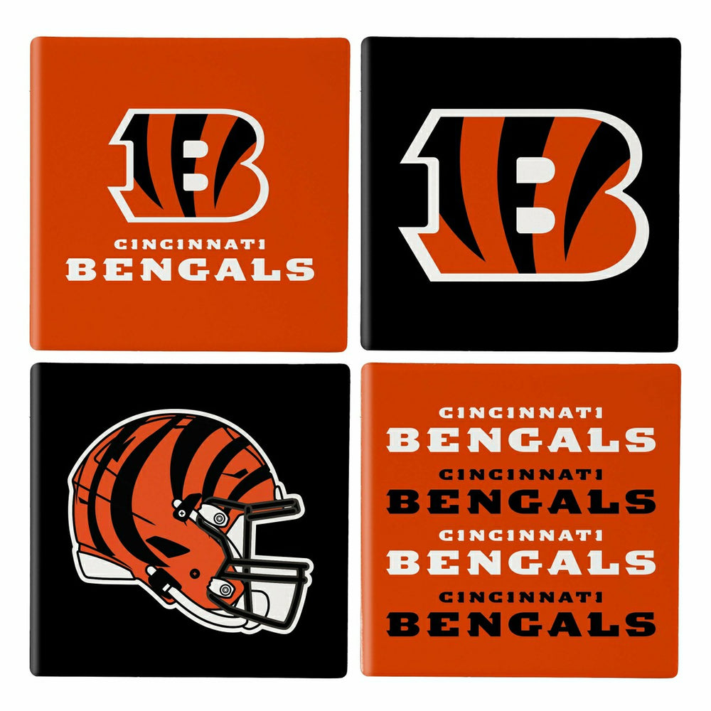 Cincinnati Bengals Ceramic Coasters Set, 4pcs with Wood Caddy, NFL