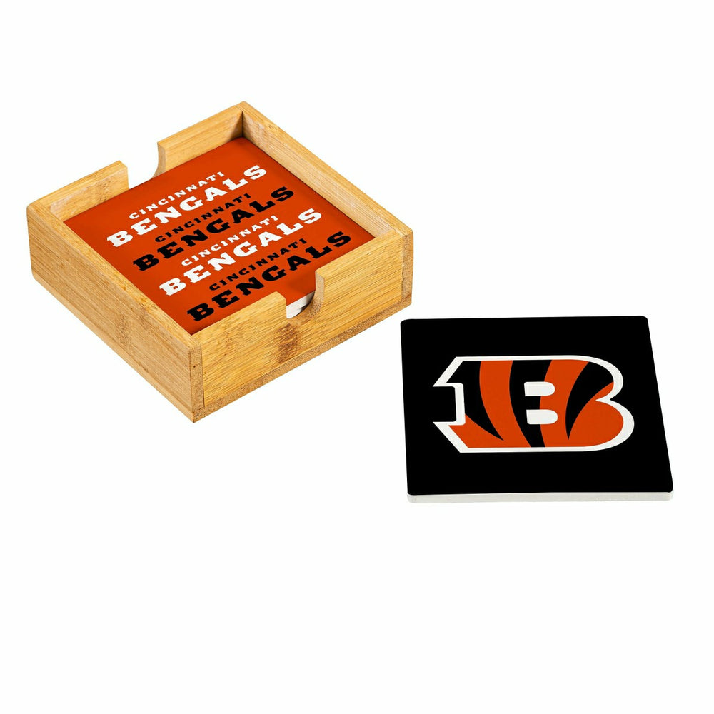Cincinnati Bengals Ceramic Coasters Set, 4pcs with Wood Caddy, NFL