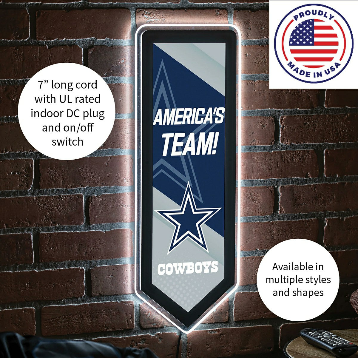 LED Wall Decor, Pennant, Dallas Cowboys, NFL, Home