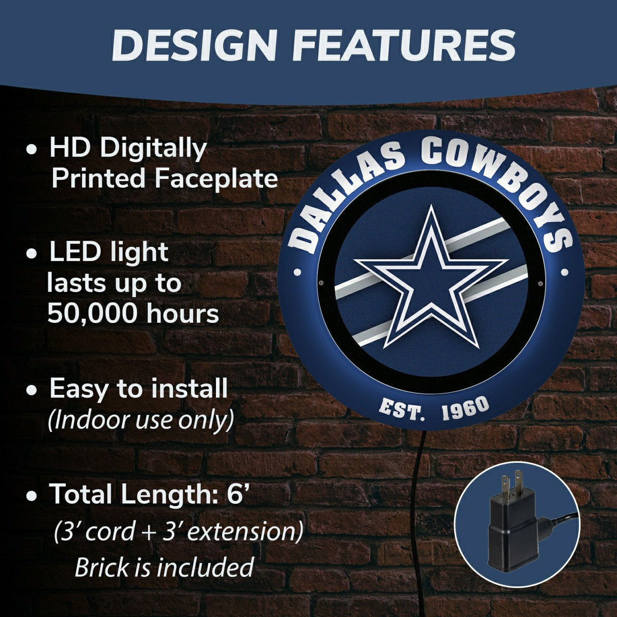 Dallas Cowboys, Metal Lite, Round, NFL