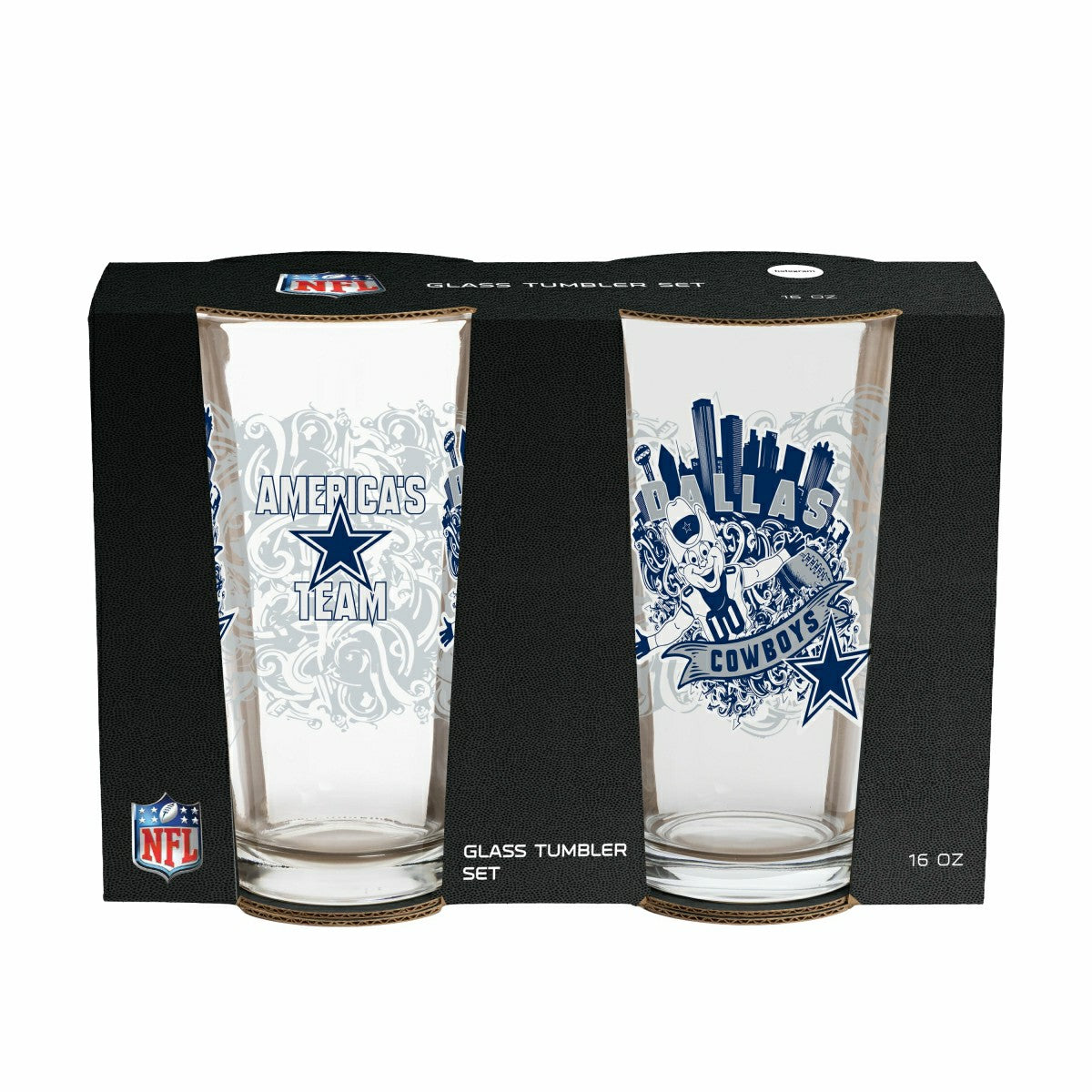 Dallas Cowboys 16oz Glass pint, Set of 2, NFL, Home