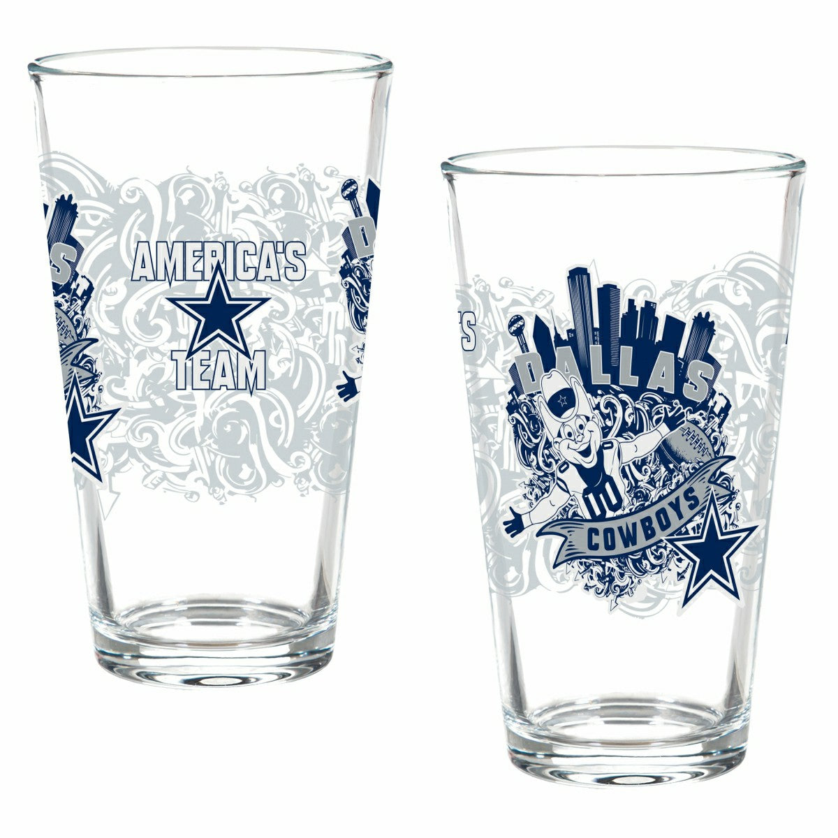 Dallas Cowboys 16oz Glass pint, Set of 2, NFL, Home