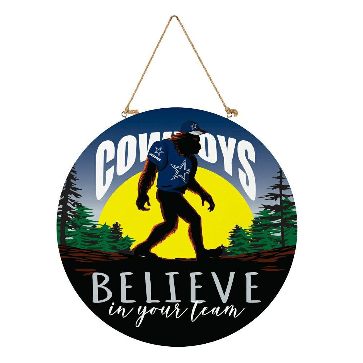 Dallas Cowboys Bigfoot Round Door Décor with Hanging Rope, 18x18, NFL, Home