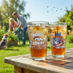 Denver Broncos 16oz Glass pint, Set of 2, NFL, Home