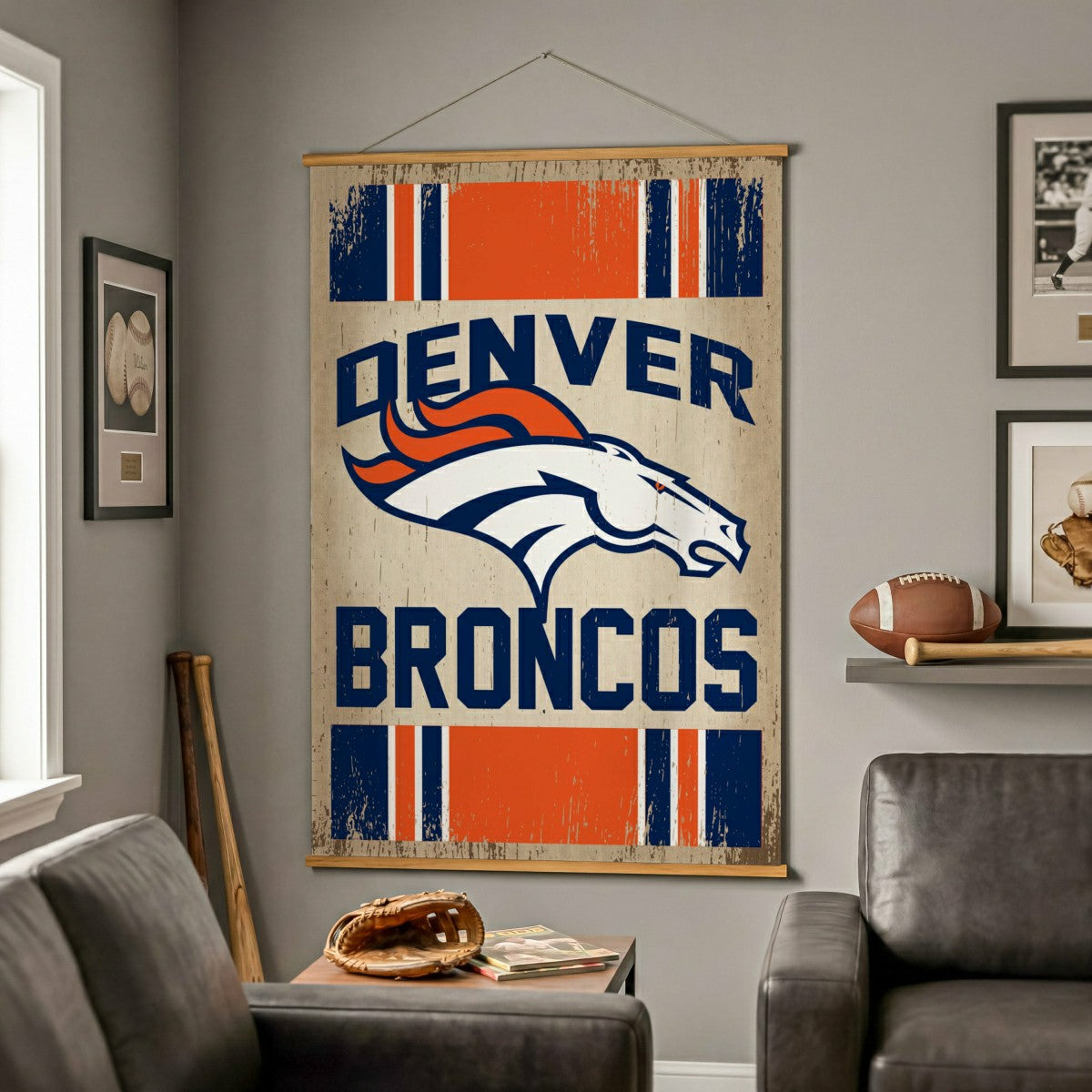 Denver Broncos, Canvas Wall Tapestry, Large, 54x36, NFL, Home