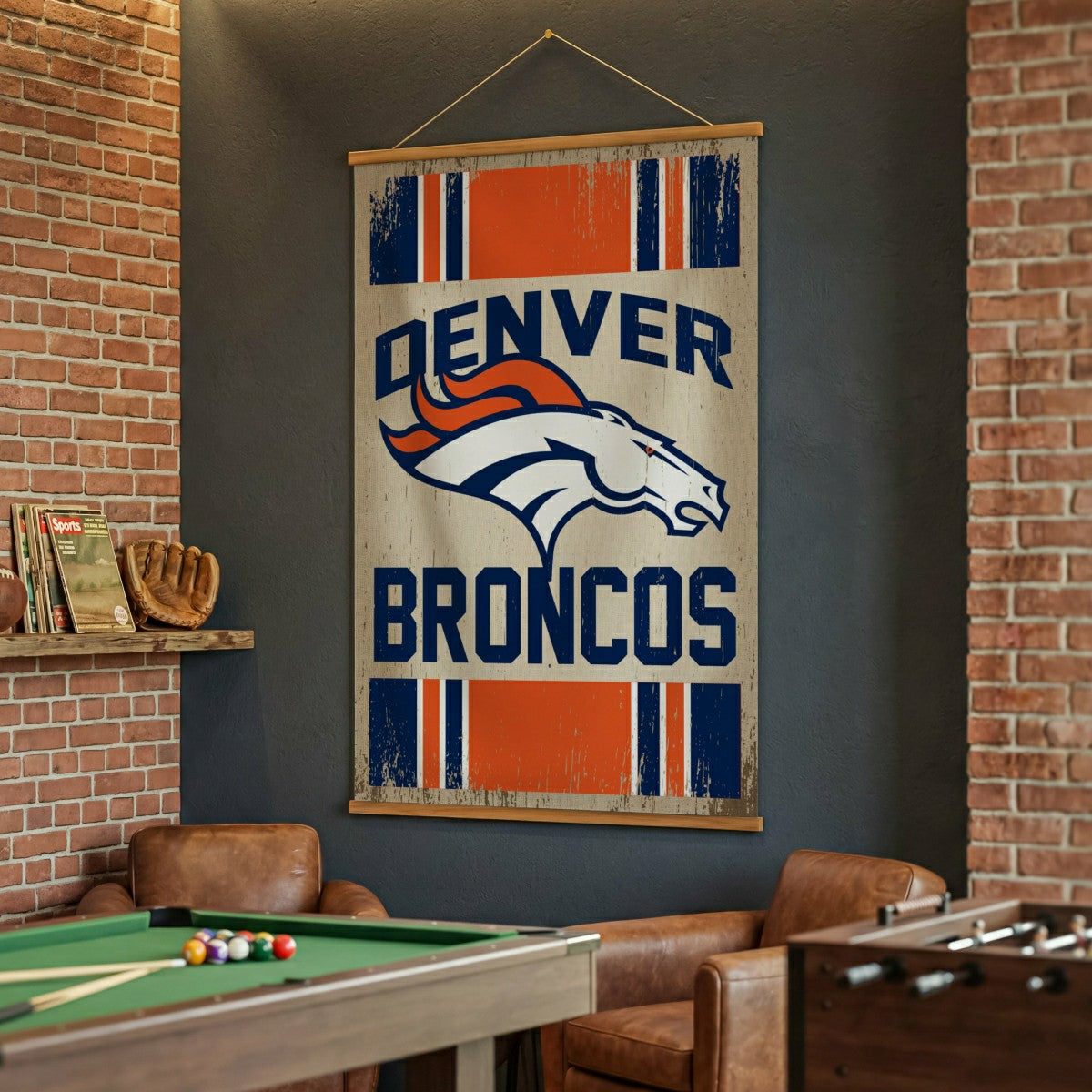 Denver Broncos, Canvas Wall Tapestry, Large, 54x36, NFL, Home