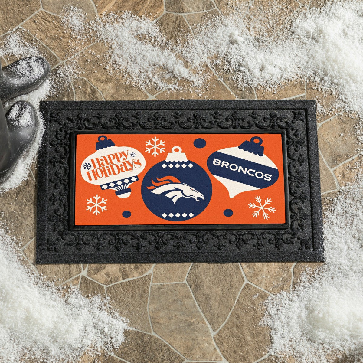 Denver Broncos Holiday Flocked Coir Sassafras Switch Mat, 22"x10", NFL