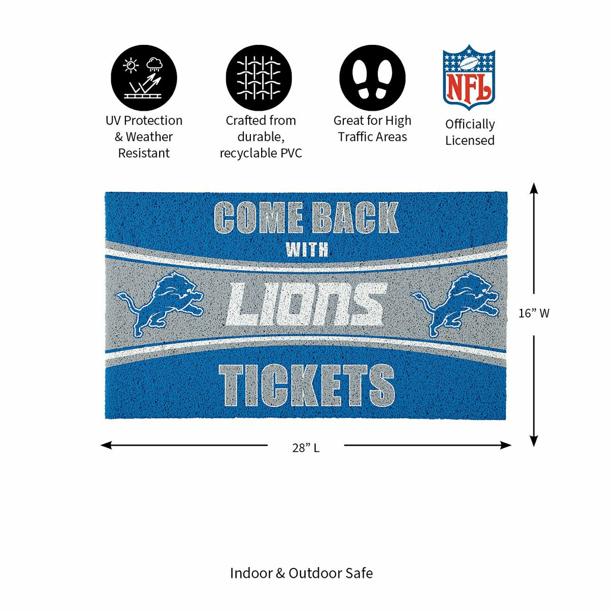 28" x 16" PVC Trapper Mat, Come Back with Tickets, Detroit Lions, NFL