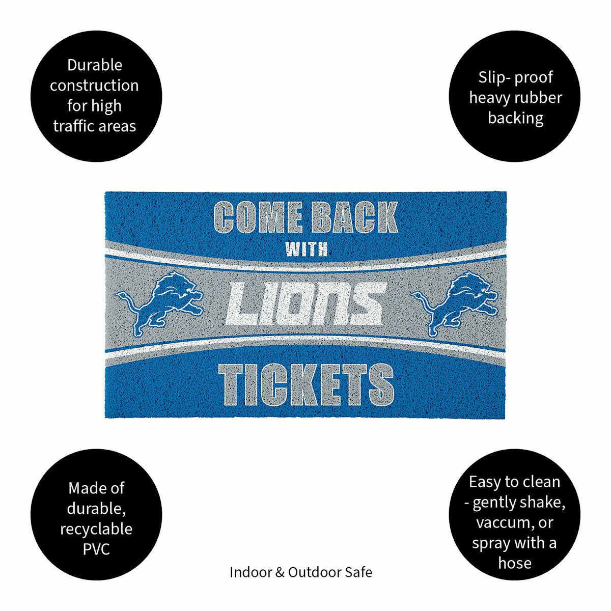 28" x 16" PVC Trapper Mat, Come Back with Tickets, Detroit Lions, NFL