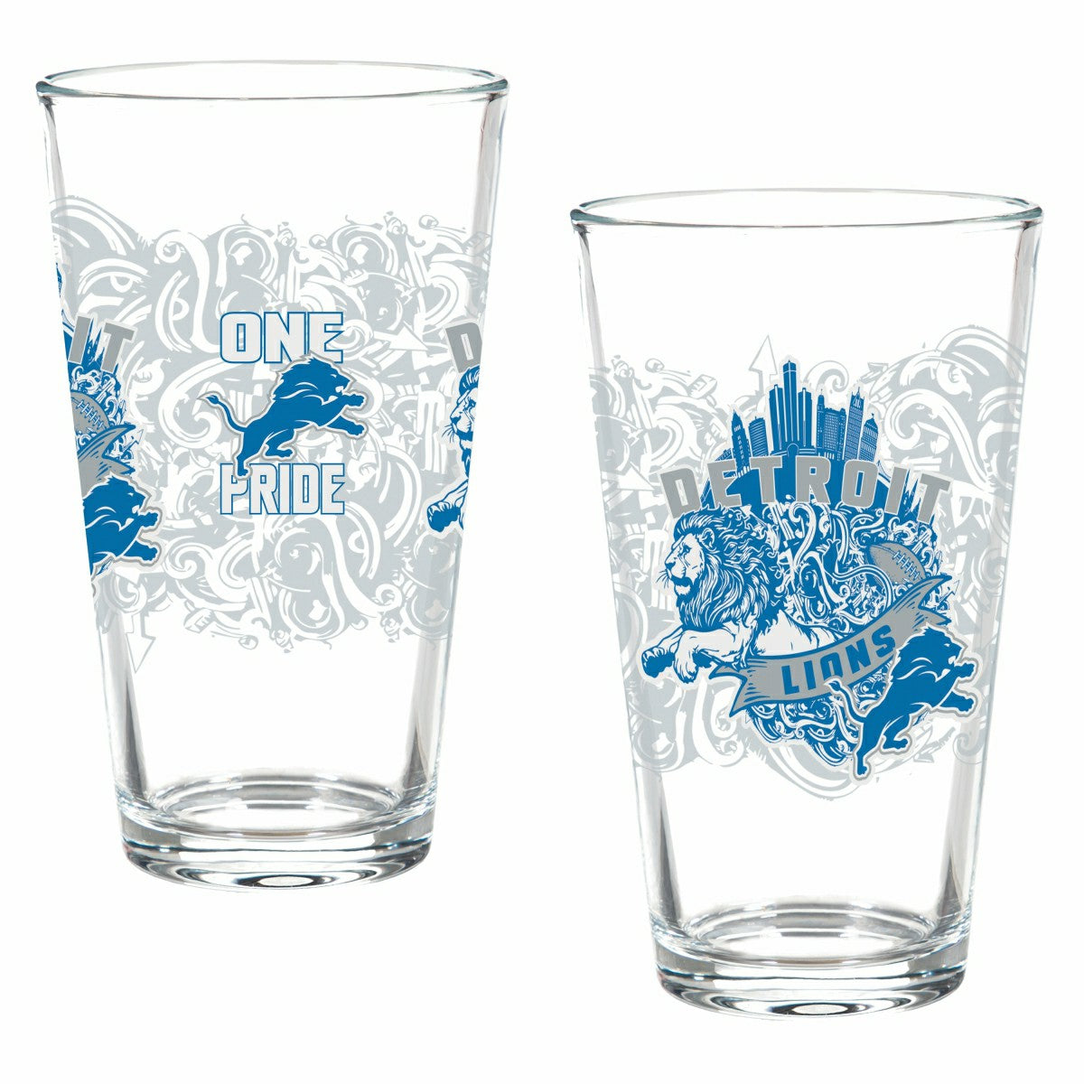 Detroit Lions 16oz Glass pint, Set of 2, NFL, Home