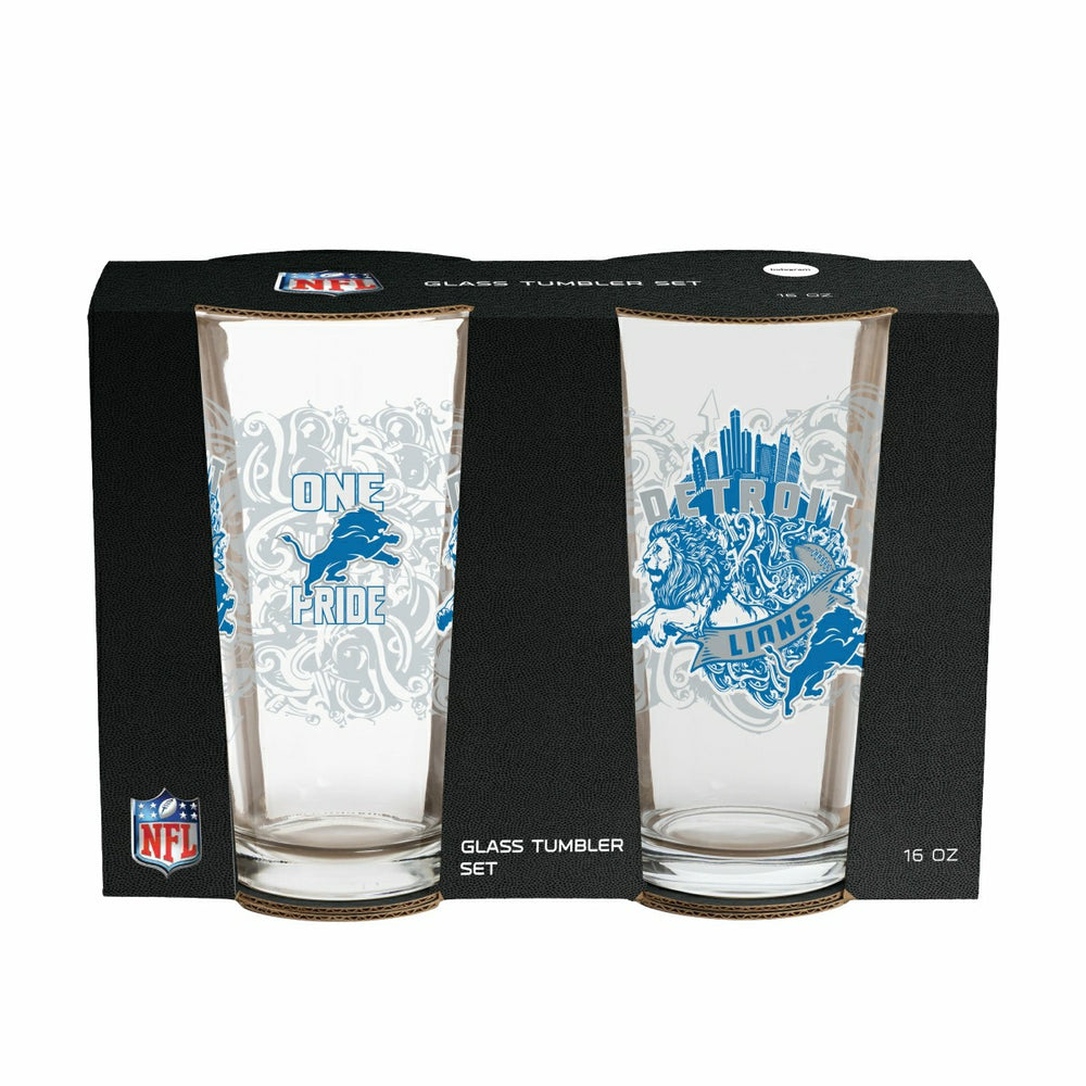 Detroit Lions 16oz Glass pint, Set of 2, NFL, Home