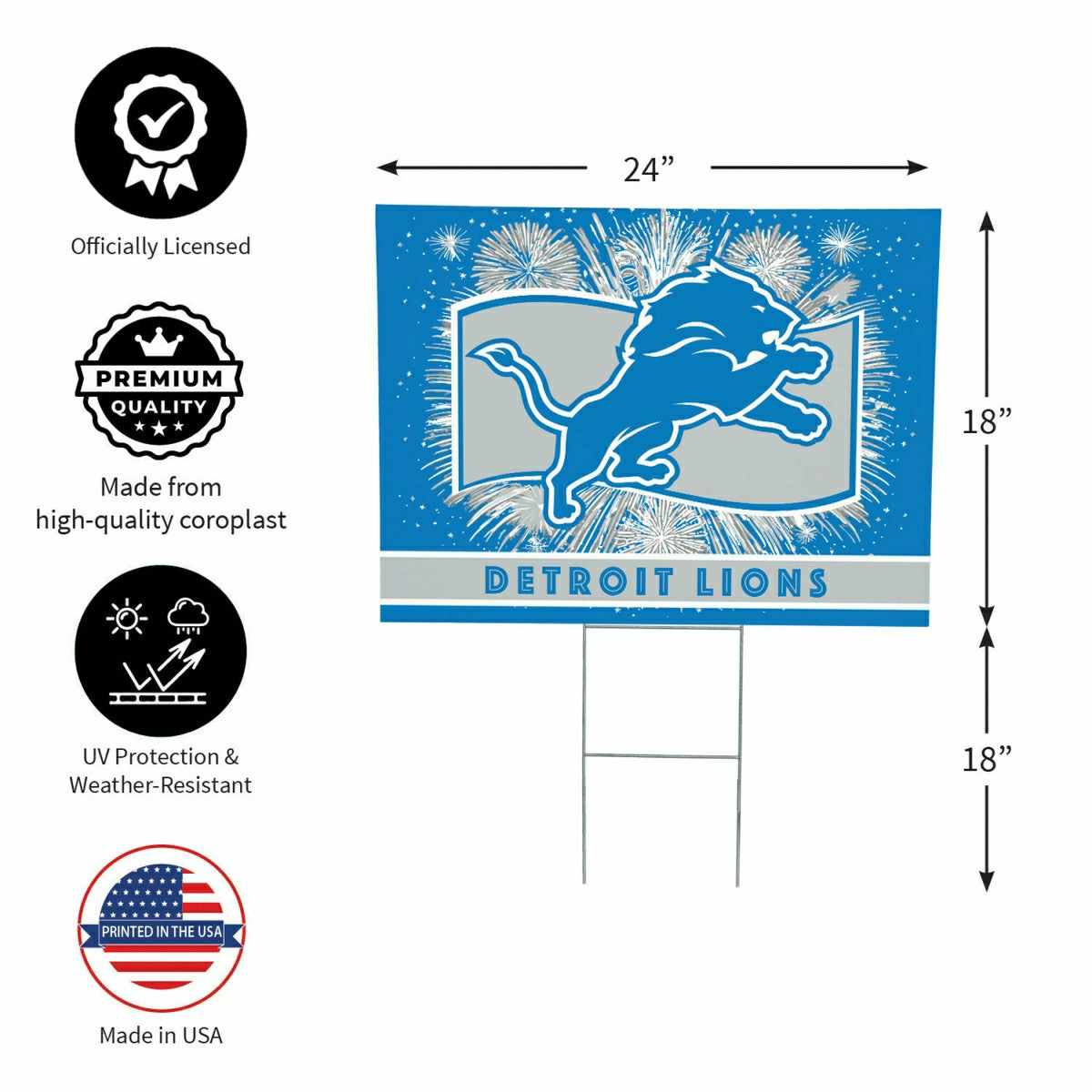 Detroit Lions Yard Sign, Patriotic, NFL, Home