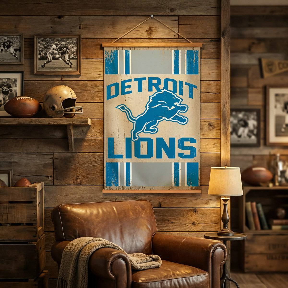 Detroit Lions, Canvas Wall Tapestry, Medium, 36x24, NFL, Home