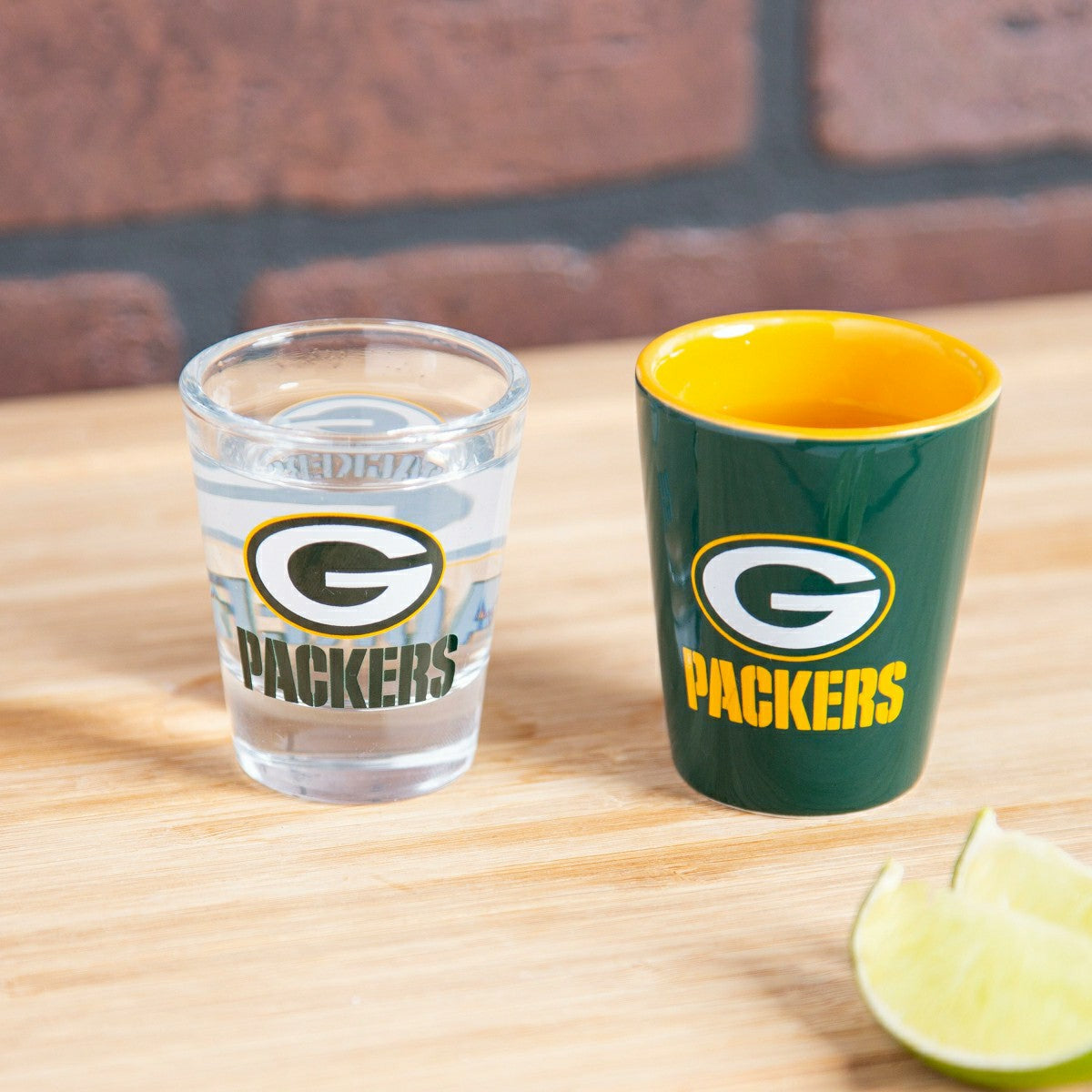 Green Bay Packers 4-Piece Ceramic and Glass 2oz. Shot Glass Set, NFL, Home