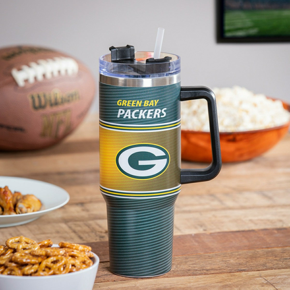 40oz Stainless Steel Canyon Cup w/ Straw, Green Bay Packers, NFL, Home