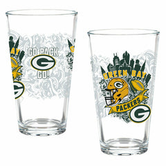 Green Bay Packers 16oz Glass pint, Set of 2, NFL, Home