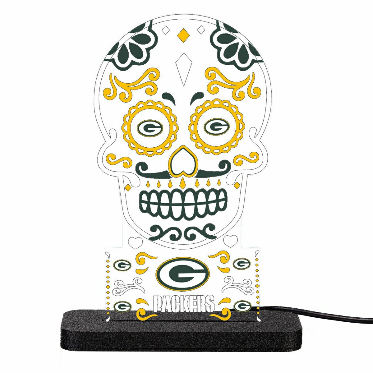 Green Bay Packers NFL Football Sugar Skull Desklite LED Decor, NFL, Home