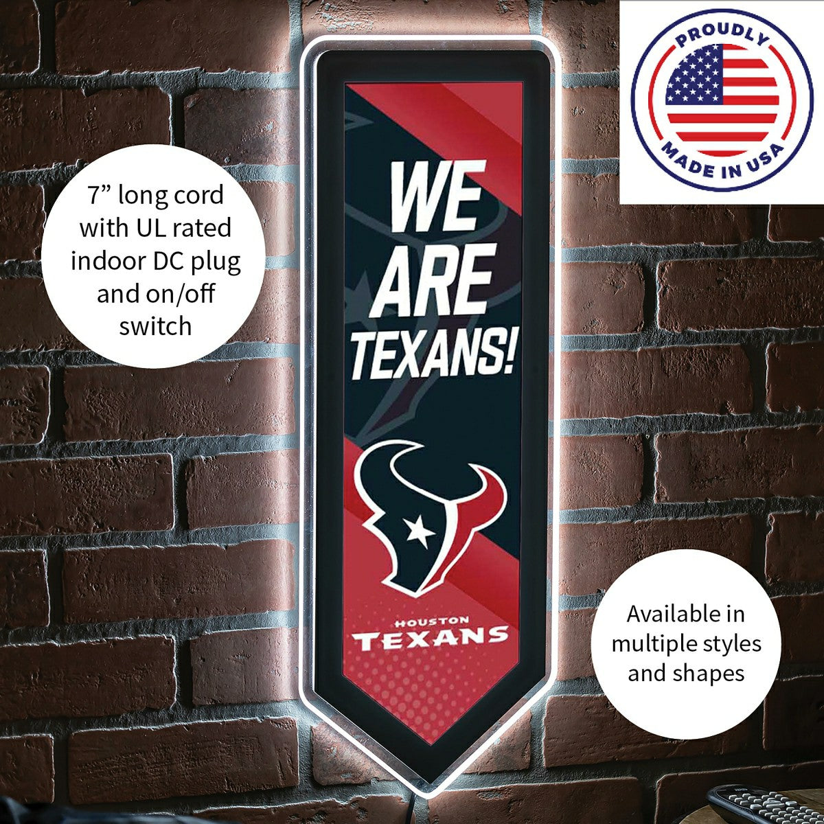 LED Wall Decor, Pennant, Houston Texans, NFL, Home