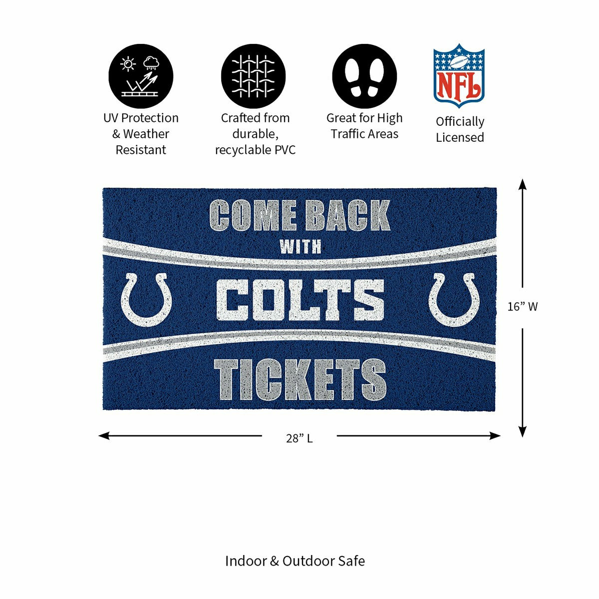 28" x 16" PVC Trapper Mat, Come Back with Tickets, Indianapolis Colts, NFL