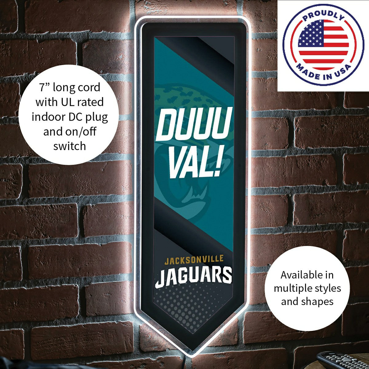 LED Wall Decor, Pennant, Jacksonville Jaguars, NFL, Home