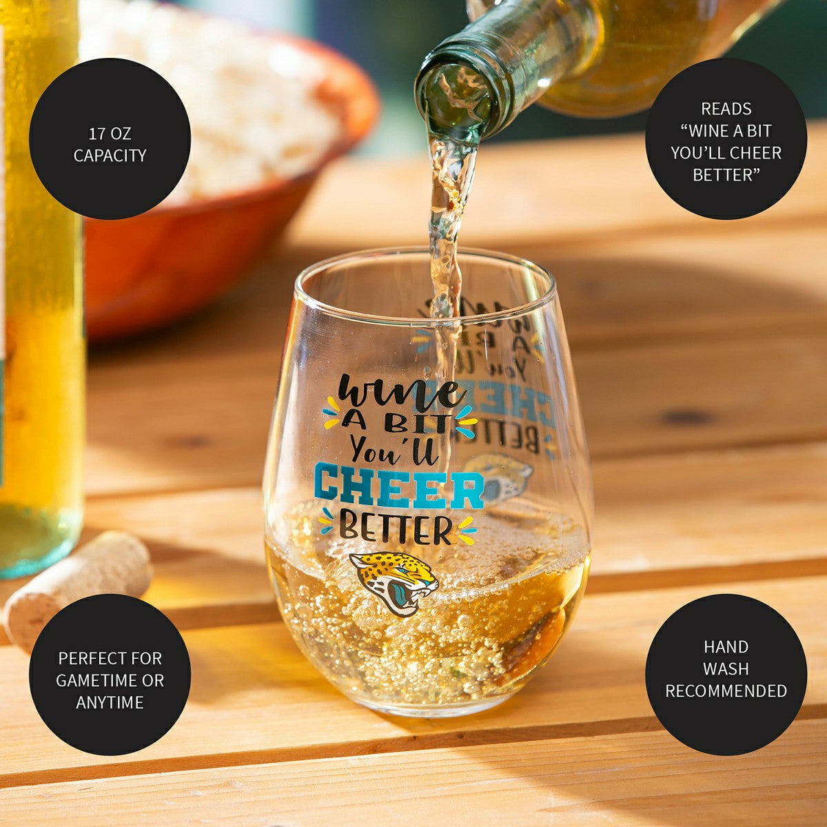 Jacksonville Jaguars, 17oz Boxed Stemless Wine, NFL, Home