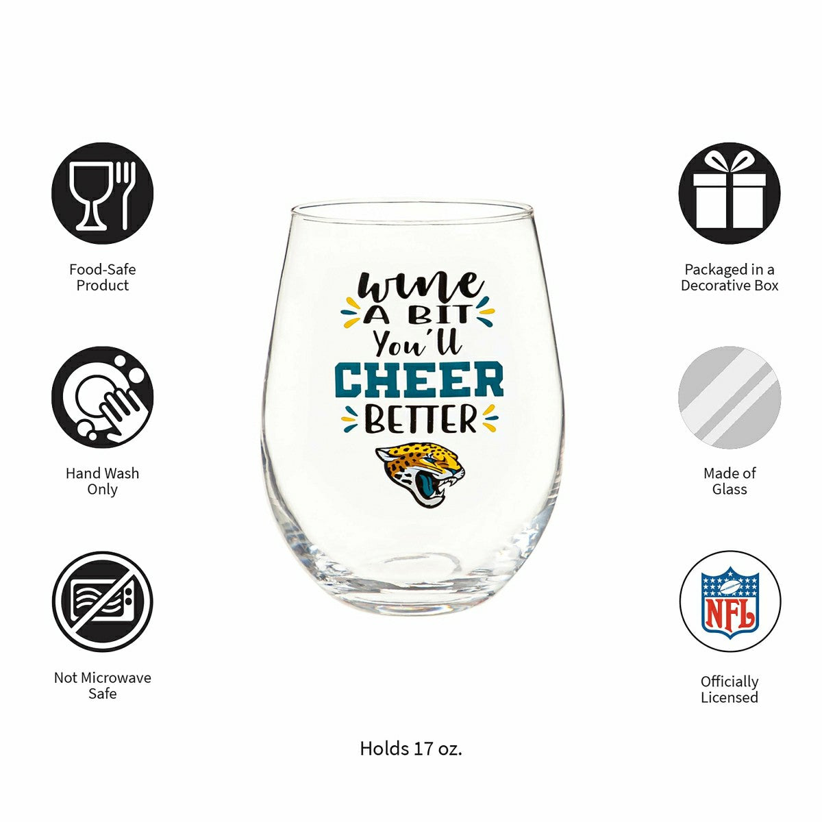 Jacksonville Jaguars, 17oz Boxed Stemless Wine, NFL, Home