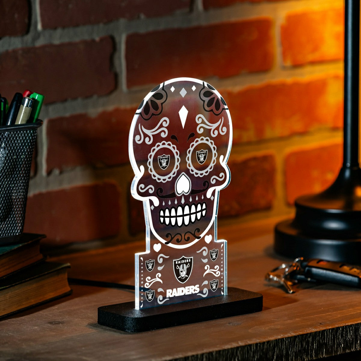Las Vegas Raiders NFL Football Sugar Skull Desklite LED Decor, NFL, Home
