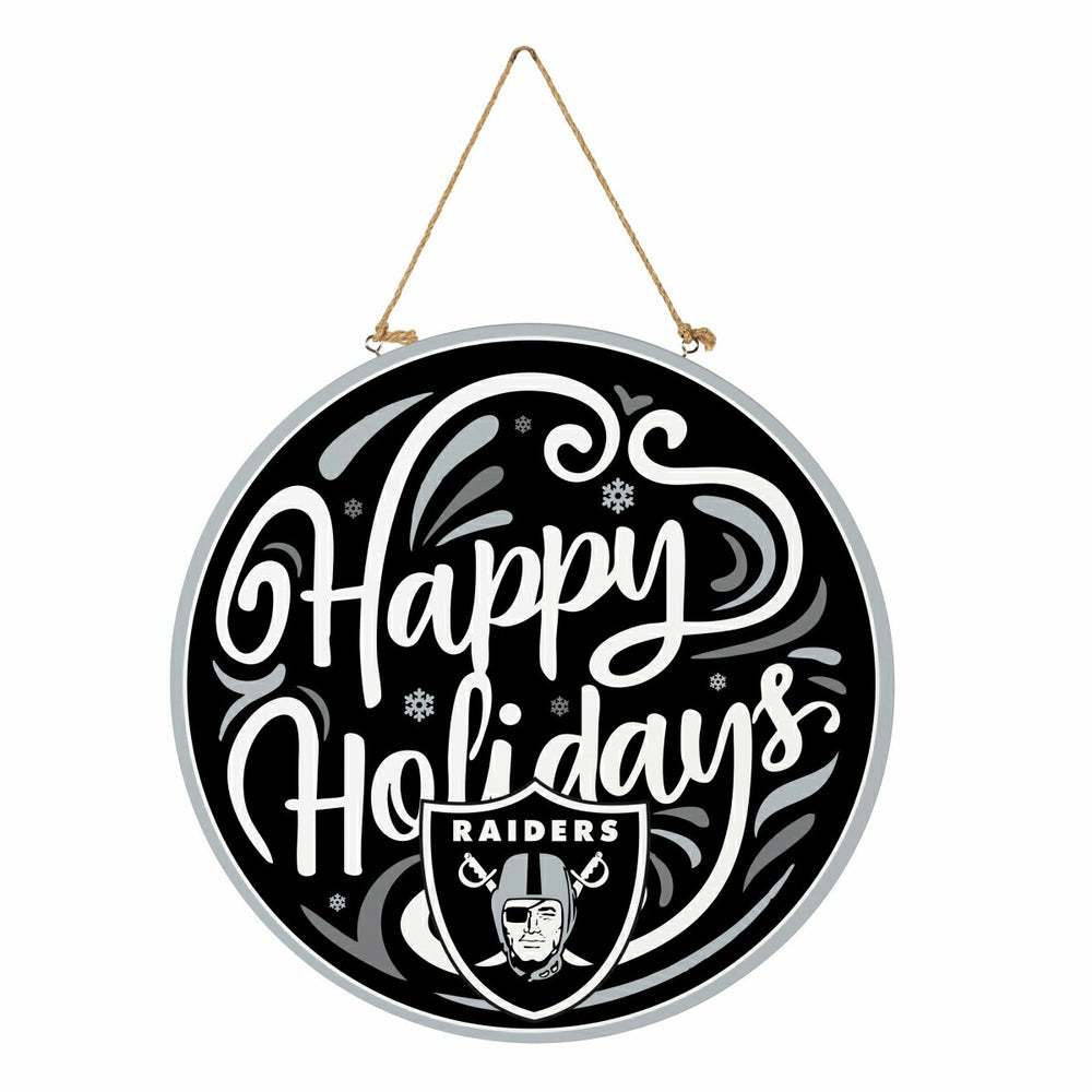 Las Vegas Raiders Holiday Round Door Décor with Hanging Rope, 18x18, NFL, Home