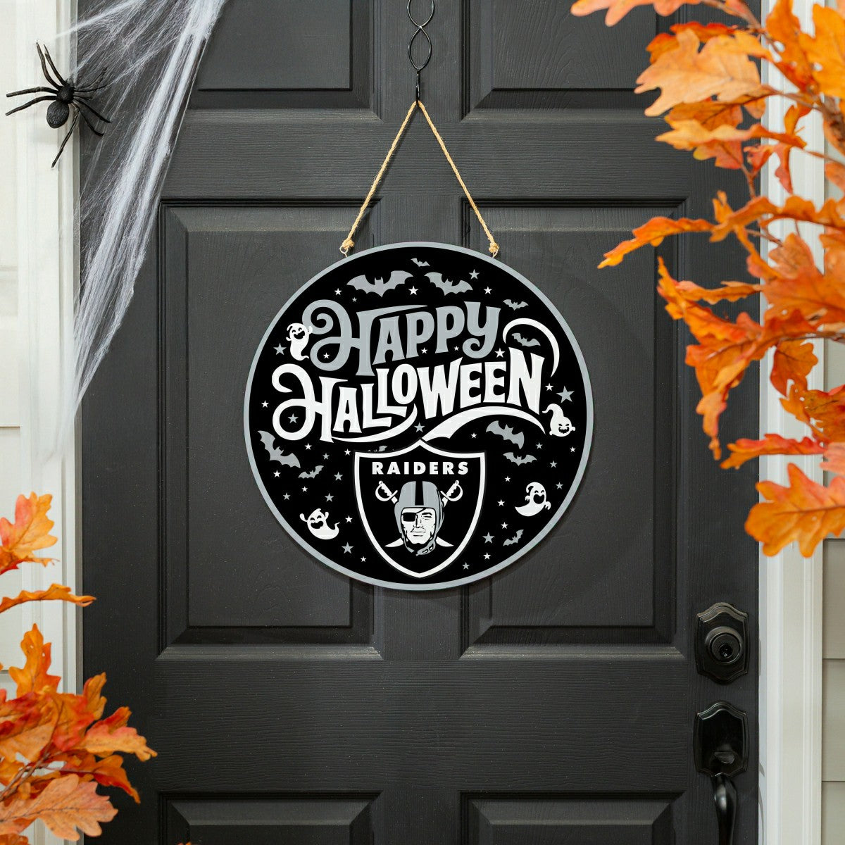 Las Vegas Raiders Halloween Round Door Décor with Hanging Rope, 18x18, NFL, Home