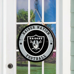 Las Vegas Raiders Round Door Décor with Hanging Rope, 18x18, NFL, Home