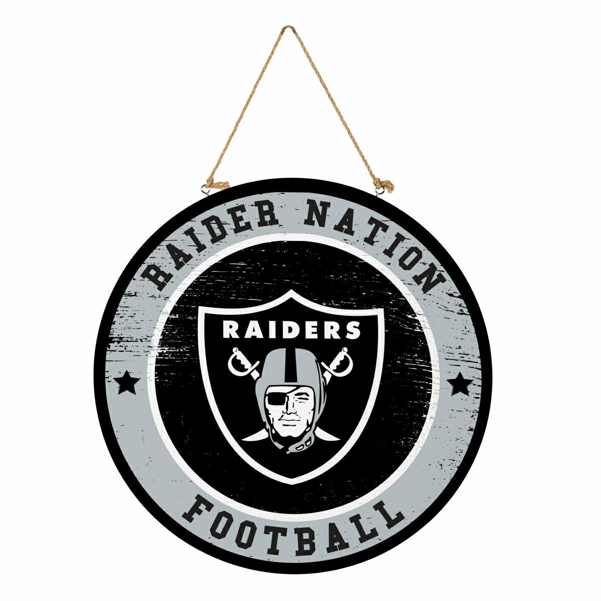 Las Vegas Raiders Round Door Décor with Hanging Rope, 18x18, NFL, Home