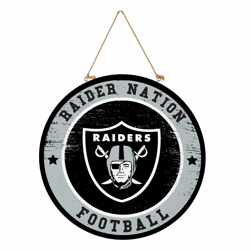 Las Vegas Raiders Round Door Décor with Hanging Rope, 18x18, NFL, Home