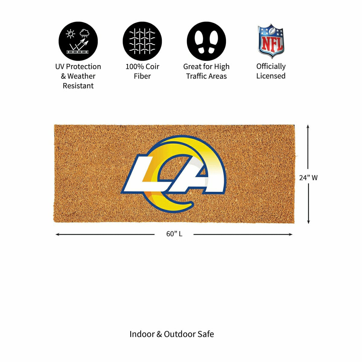 Los Angeles Rams Extra Large Full Color Coir Mat, 60"x24", NFL