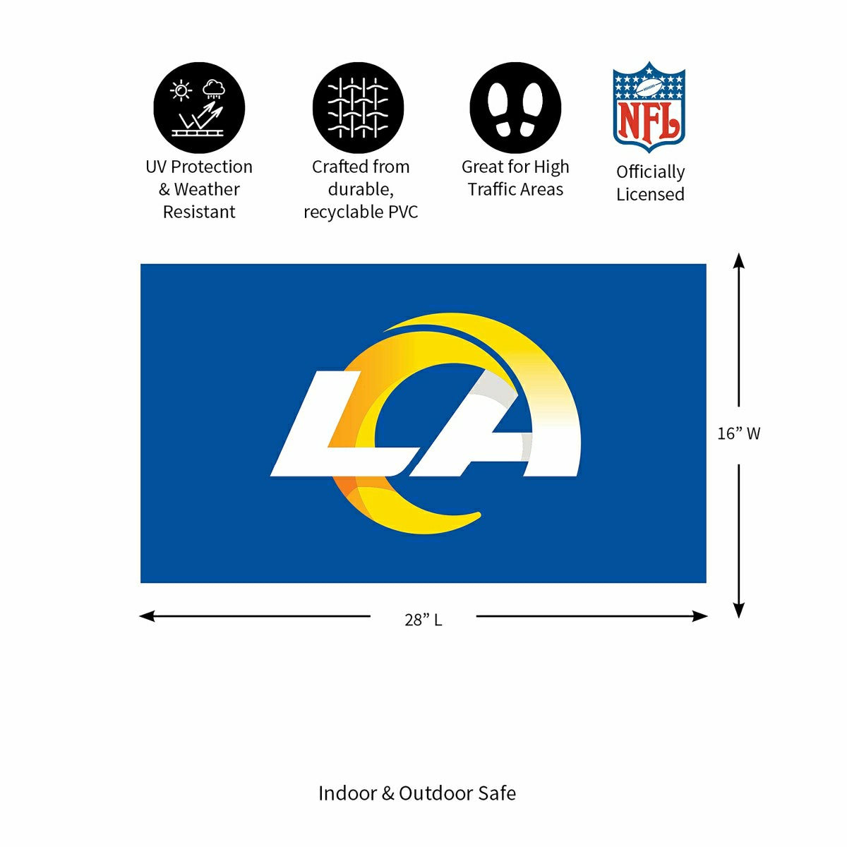Full Color PVC Mat, 16" x 28", Los Angeles Rams, NFL