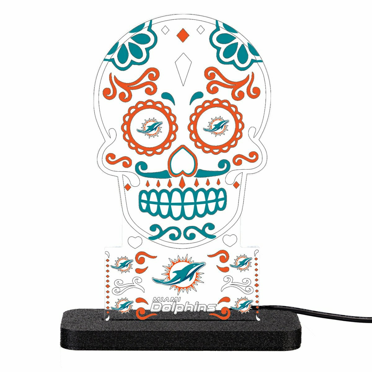 Miami Dolphins NFL Football Sugar Skull Desklite LED Decor, NFL, Home