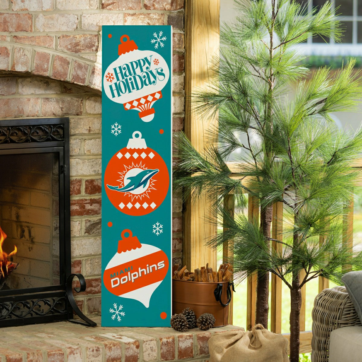 47" Double Sided Leaner, Miami Dolphins, Christmas, NFL, Home