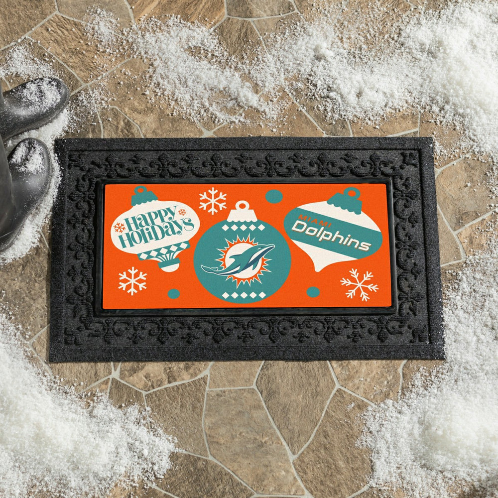 Miami Dolphins Holiday Flocked Coir Sassafras Switch Mat, 22"x10", NFL