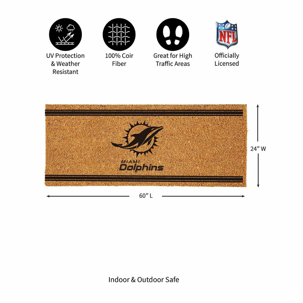 Miami Dolphins Extra Large One Color Coir Mat, 60"x24", NFL