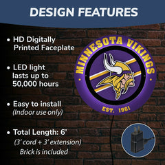 Minnesota Vikings, Metal Lite, Round, NFL