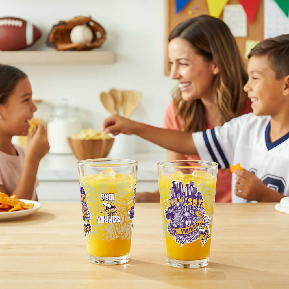 Minnesota Vikings 16oz Glass pint, Set of 2, NFL, Home
