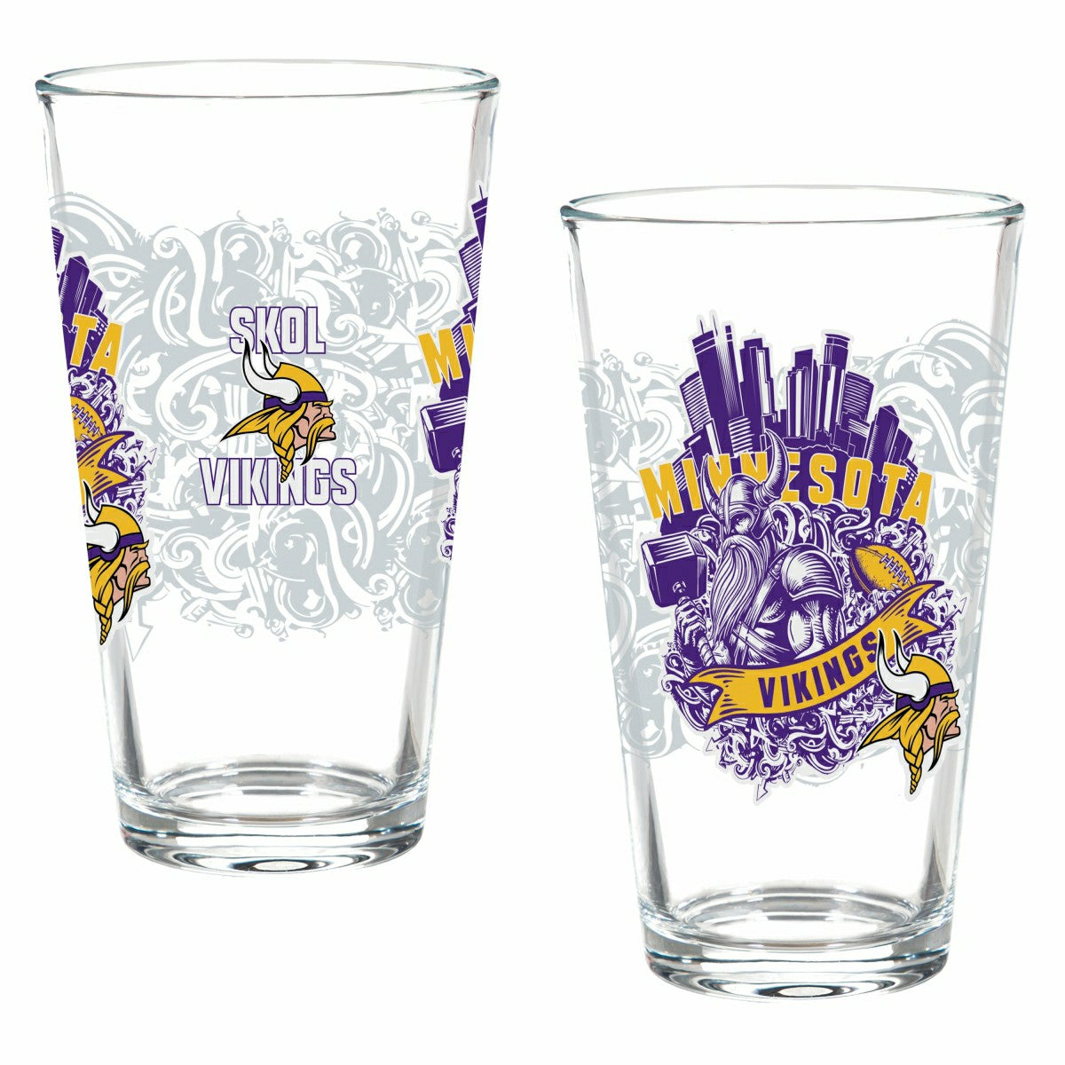 Minnesota Vikings 16oz Glass pint, Set of 2, NFL, Home
