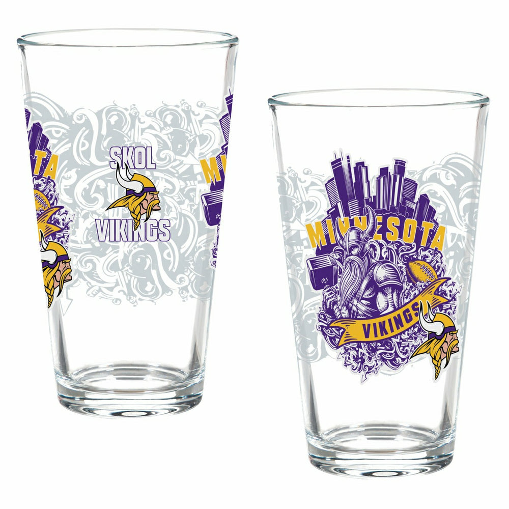 Minnesota Vikings 16oz Glass pint, Set of 2, NFL, Home