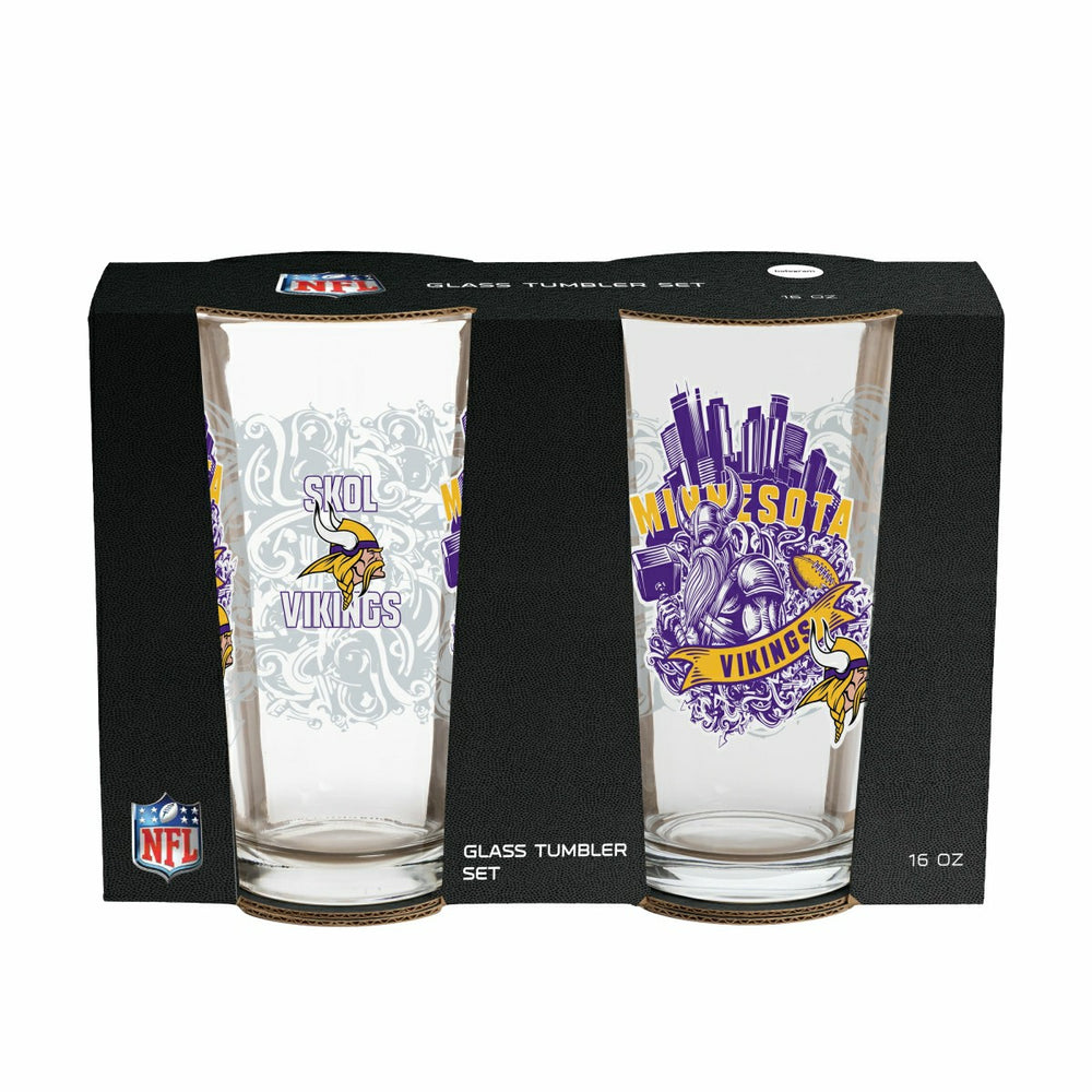 Minnesota Vikings 16oz Glass pint, Set of 2, NFL, Home