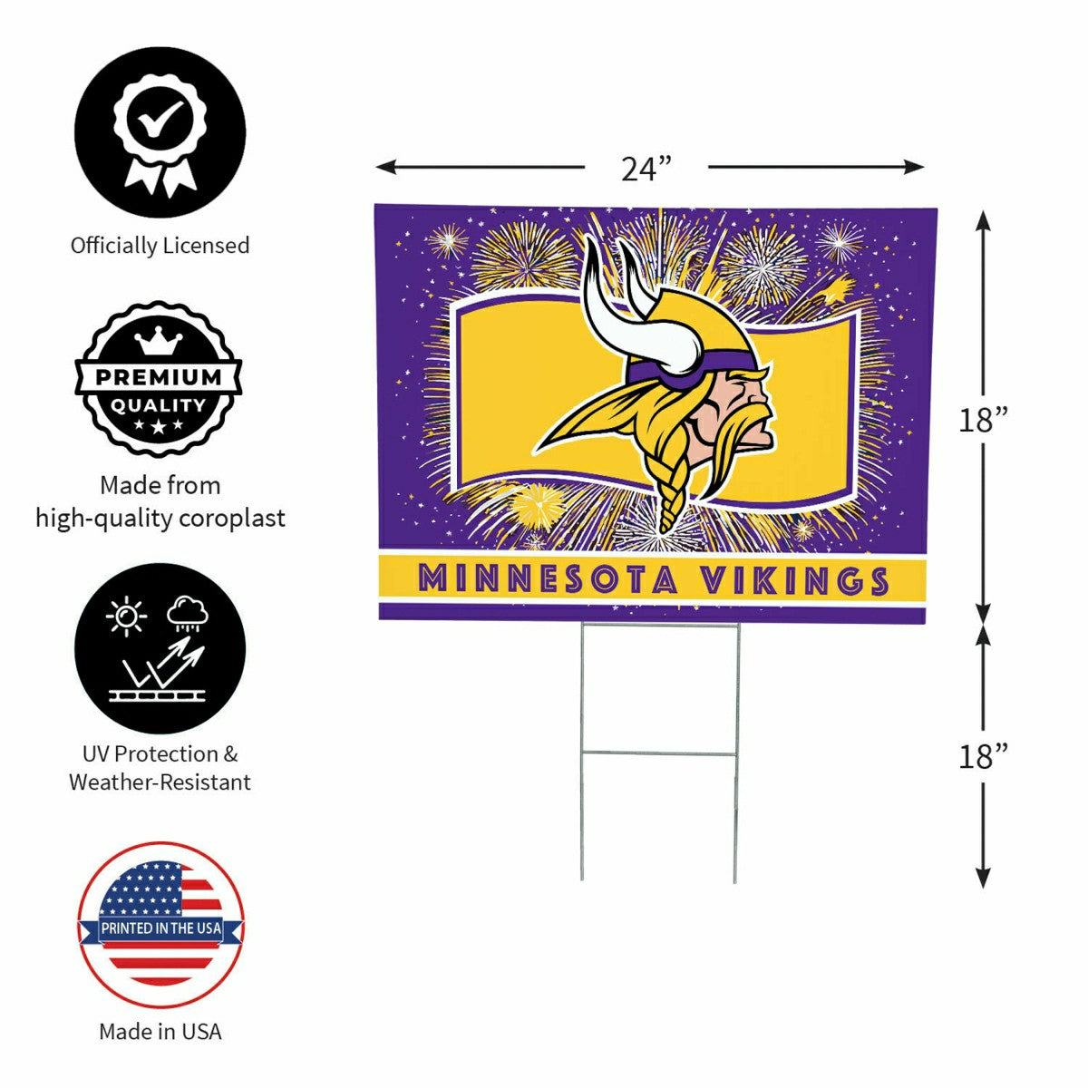 Minnesota Vikings Yard Sign, Patriotic, NFL, Home