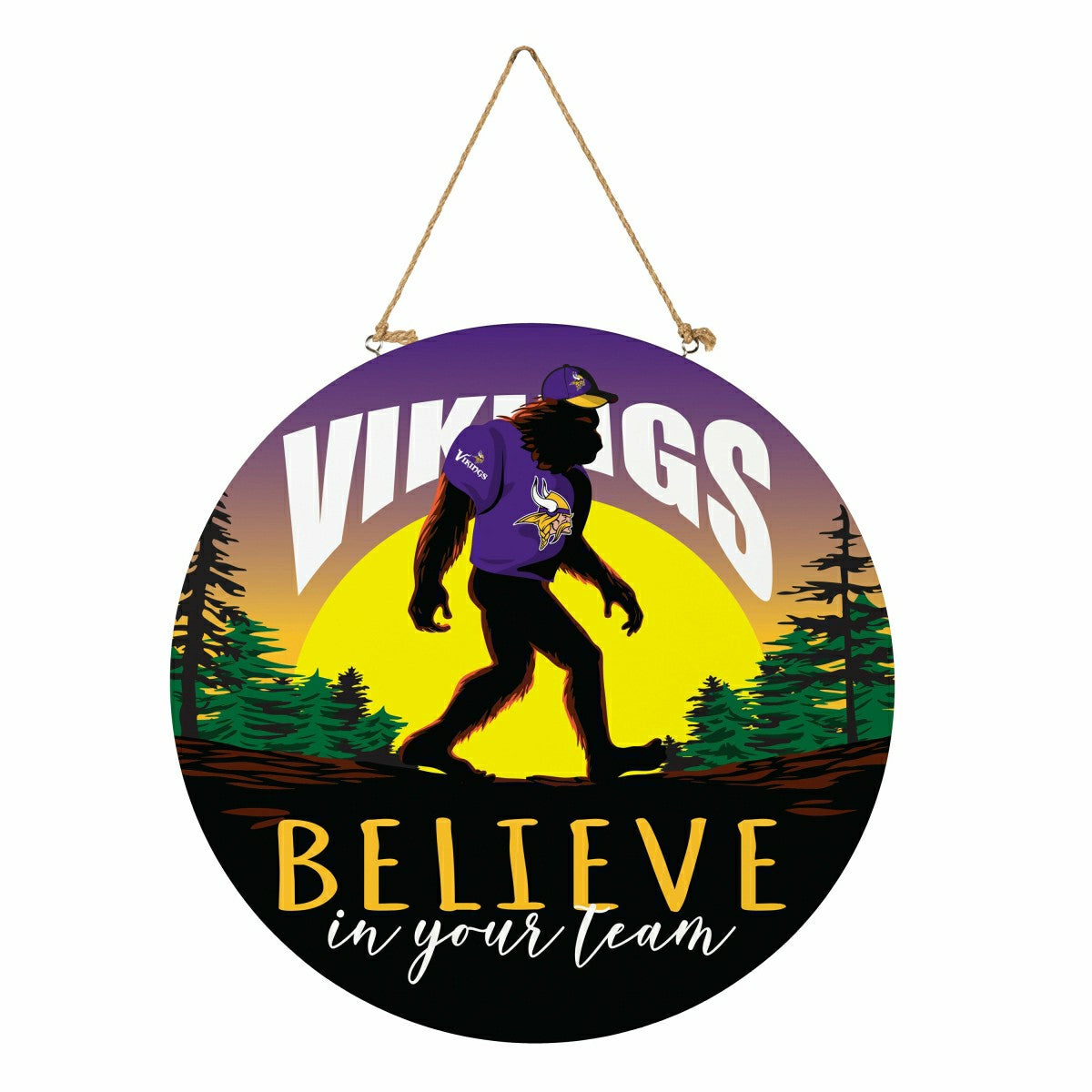 Minnesota Vikings Bigfoot Round Door Décor with Hanging Rope, 18x18, NFL, Home