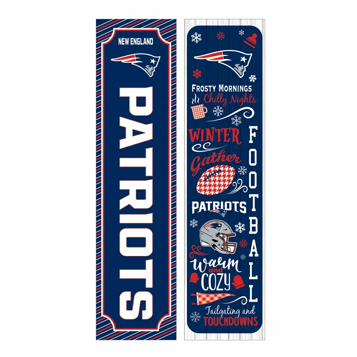 46" Double Sided Leaner, New England Patriots, Winter Seasonal, NFL, Home