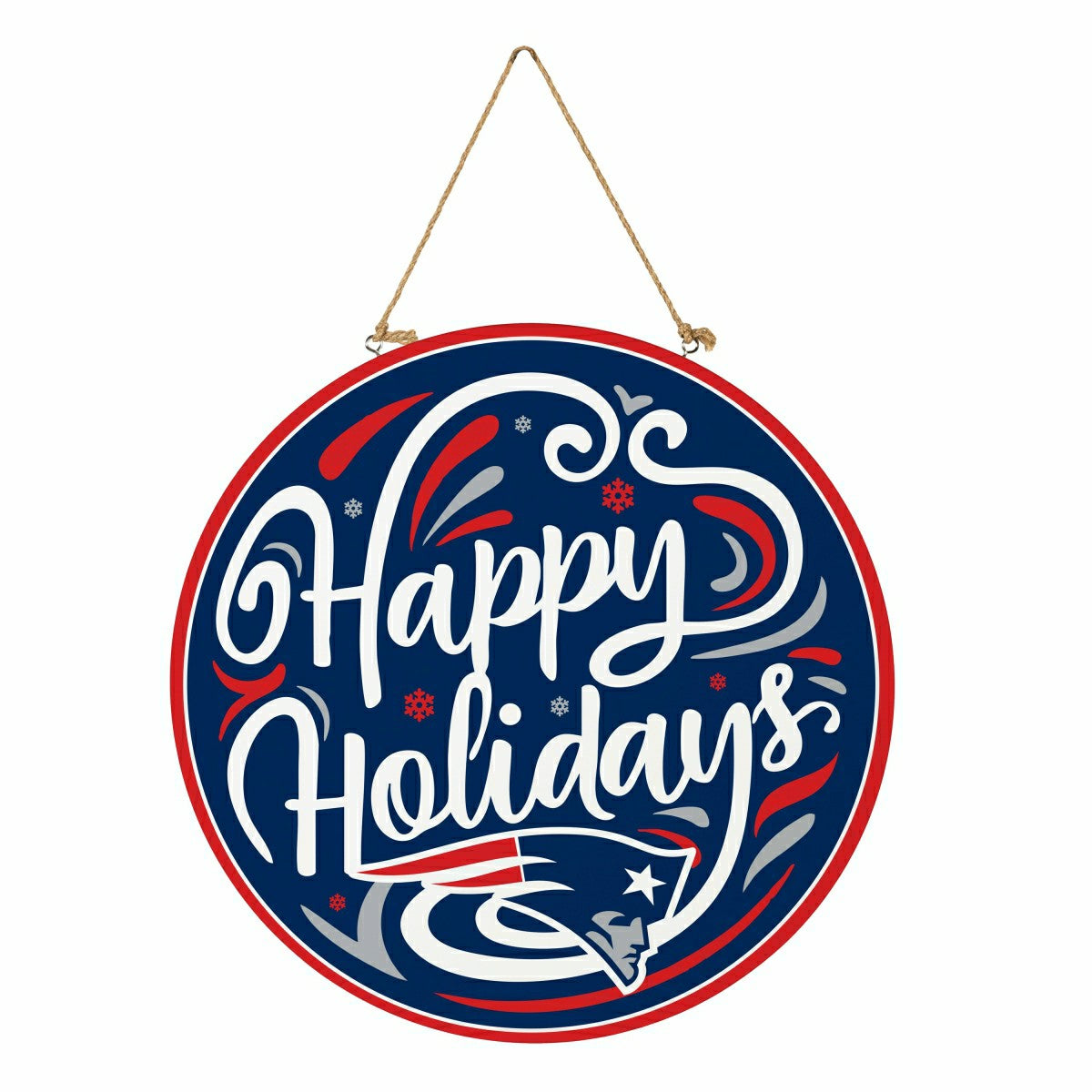 New England Patriots Holiday Round Door Décor with Hanging Rope, 18x18, NFL, Home