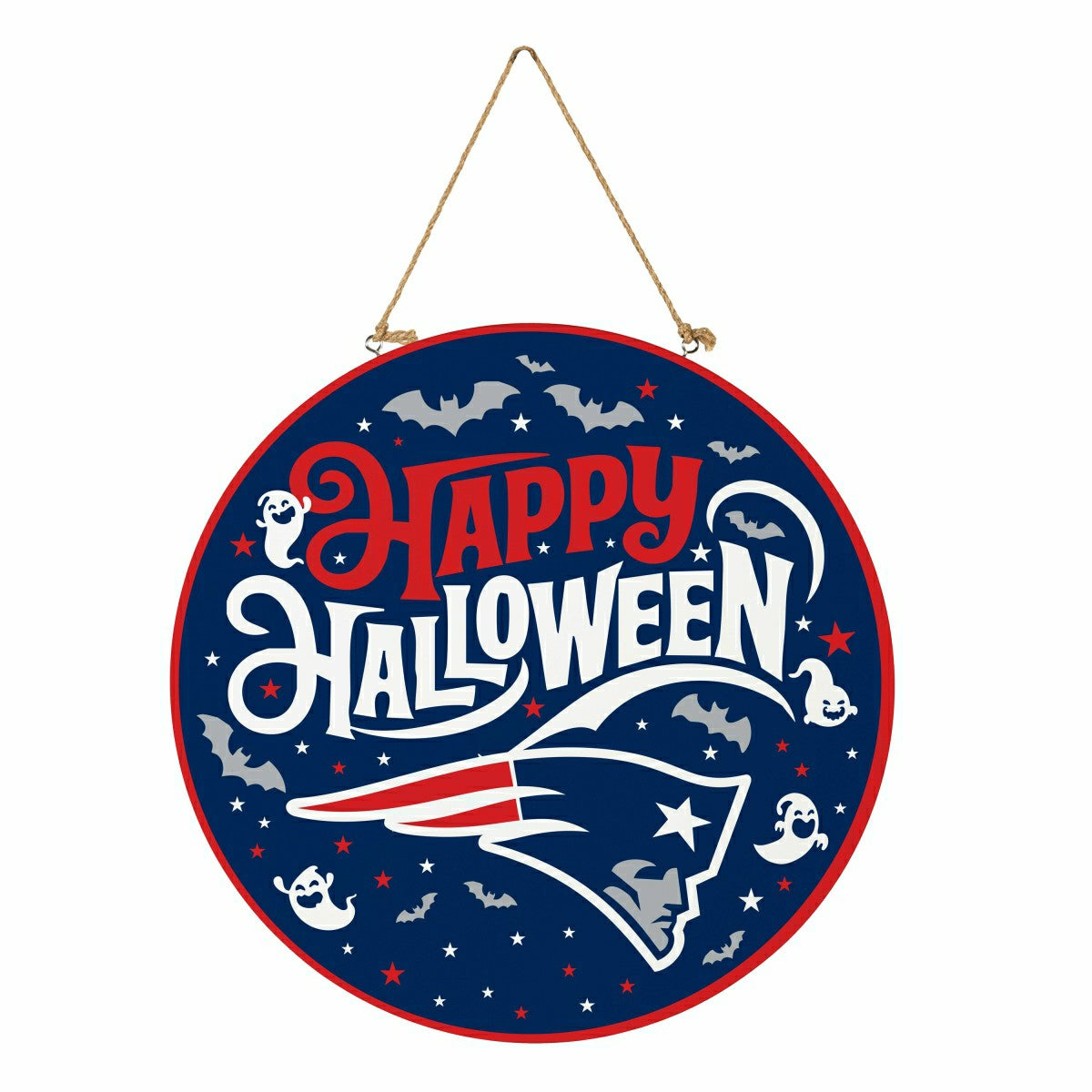 New England Patriots Halloween Round Door Décor with Hanging Rope, 18x, NFL, Home