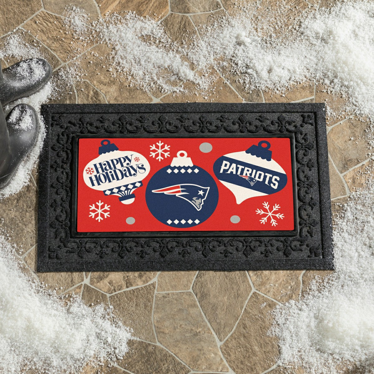 New England Patriots Holiday Flocked Coir Sassafras Switch Mat, 22"x10, NFL