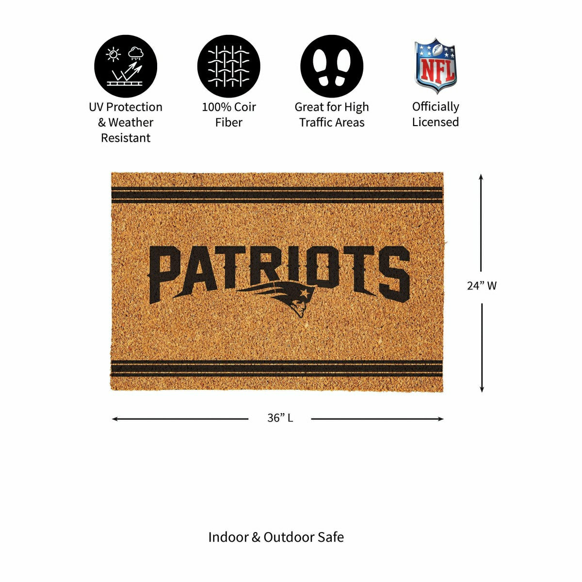 New England Patriots Large One Color Coir Mat, 36"x24", NFL